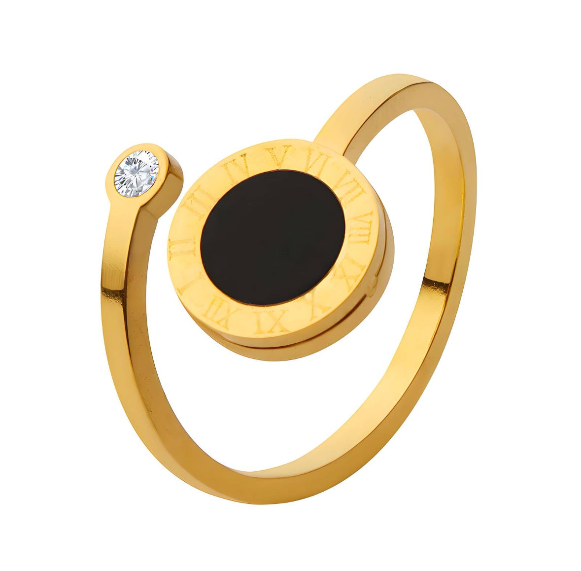 THE HANGAR JEWELLERY Roman black disc open ring