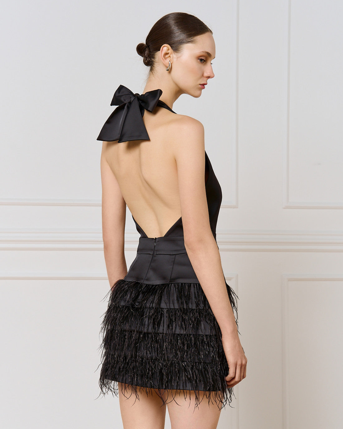 ACCESS Mini halter dress with feathers