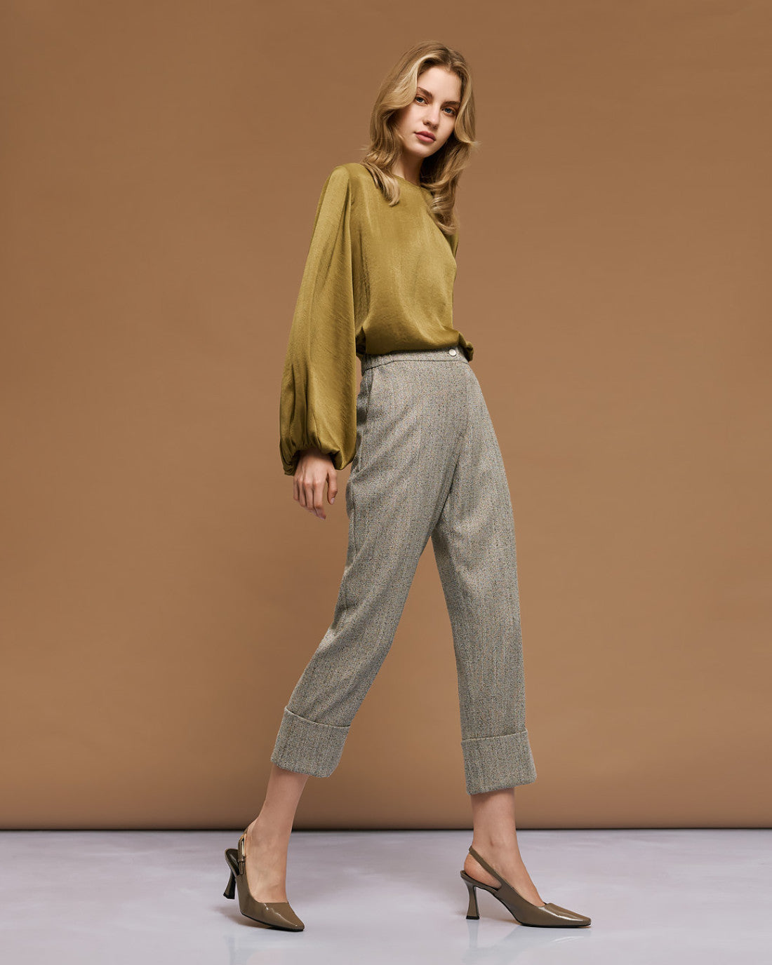 ACCESS Herringbone pants with turn-ups