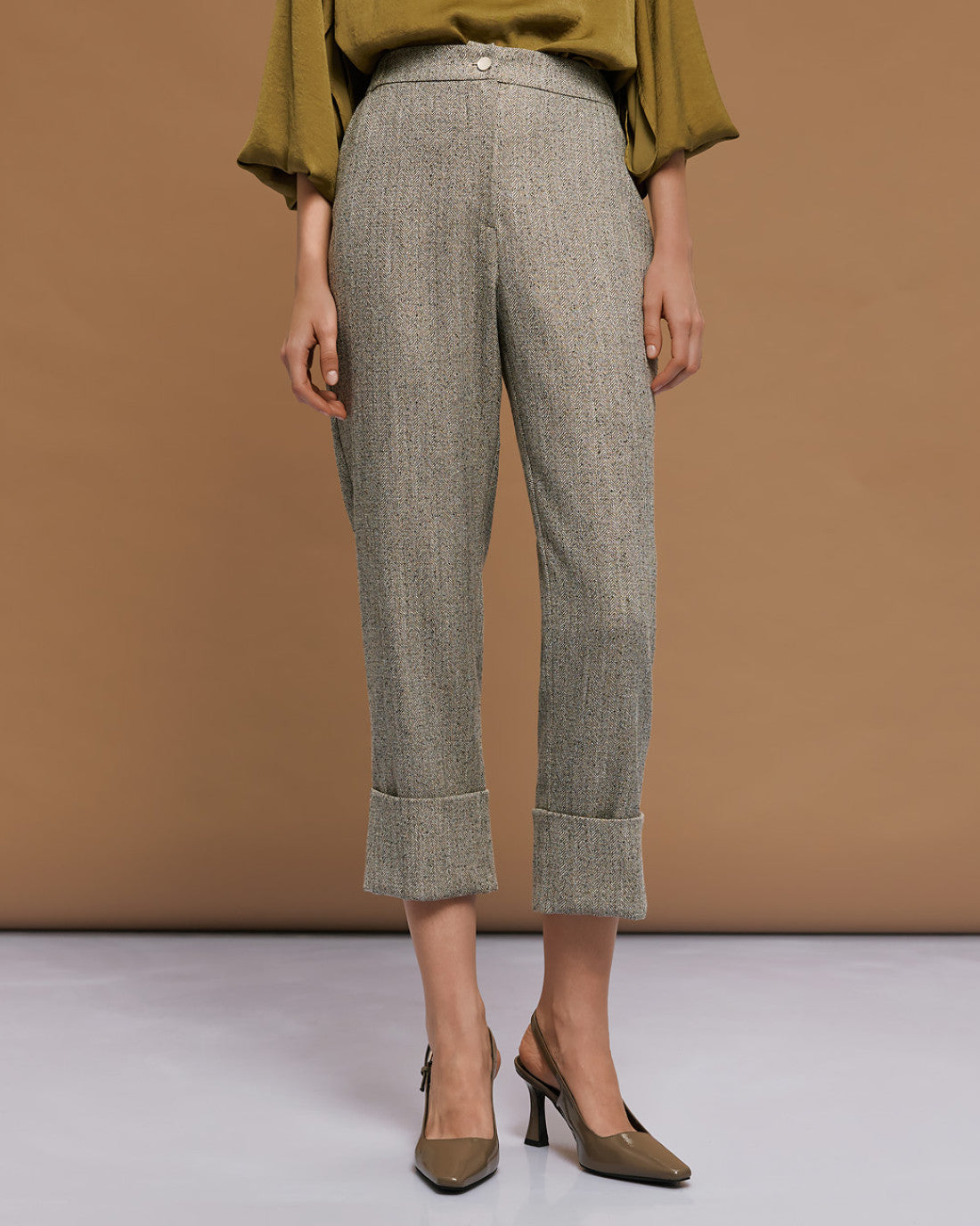 ACCESS Herringbone pants with turn-ups