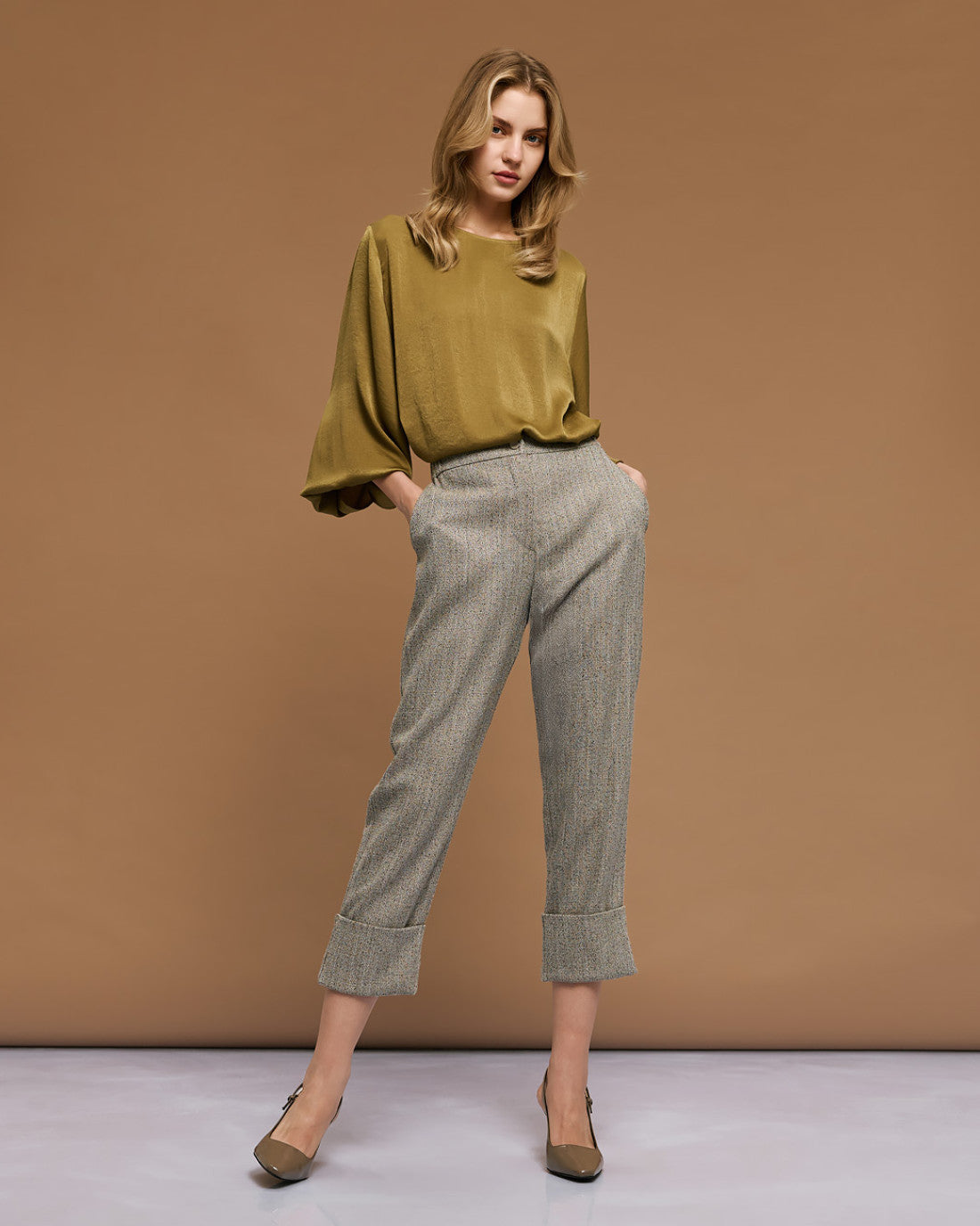 ACCESS Herringbone pants with turn-ups