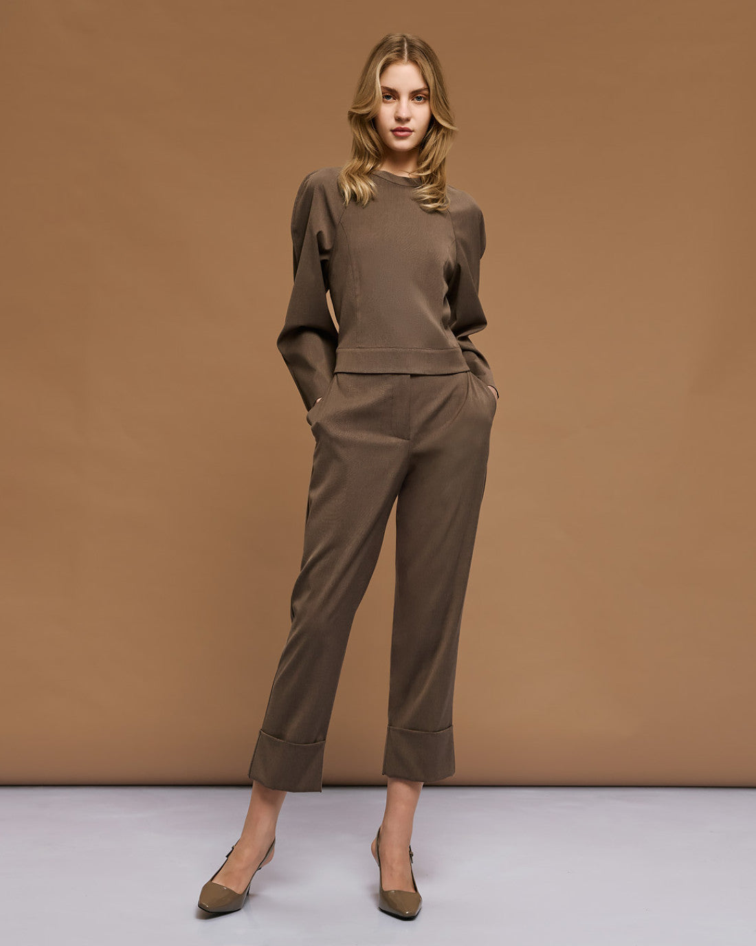 ACCESS High-waist pants with turn-up hems