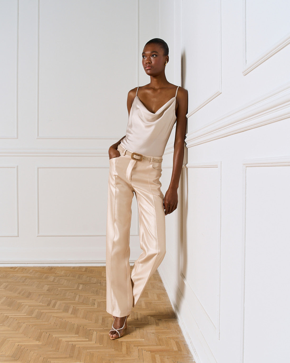 ACCESS Shimmery high-waist pants vanilla