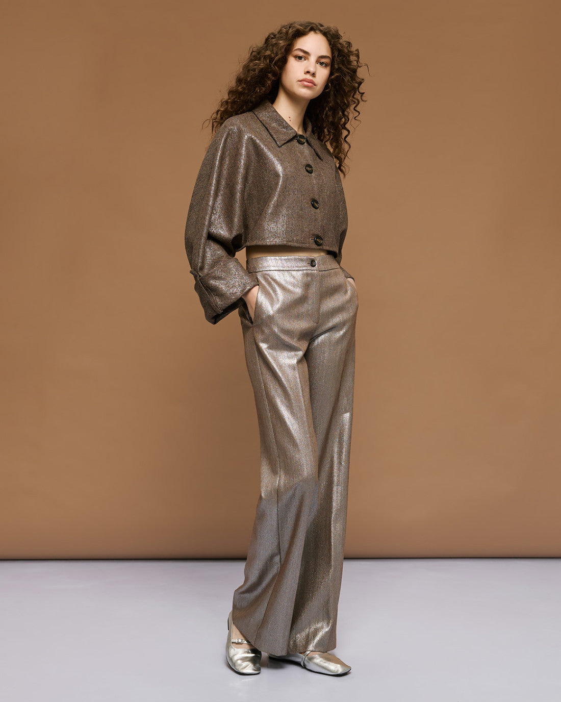 ACCESS Metallic-effect pants