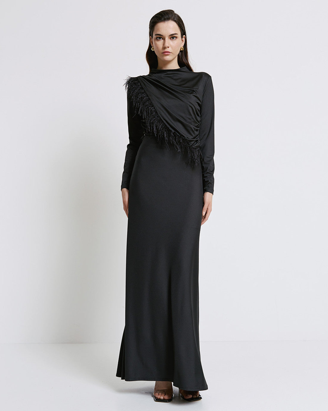 ACCESS Draped blouse with feathers