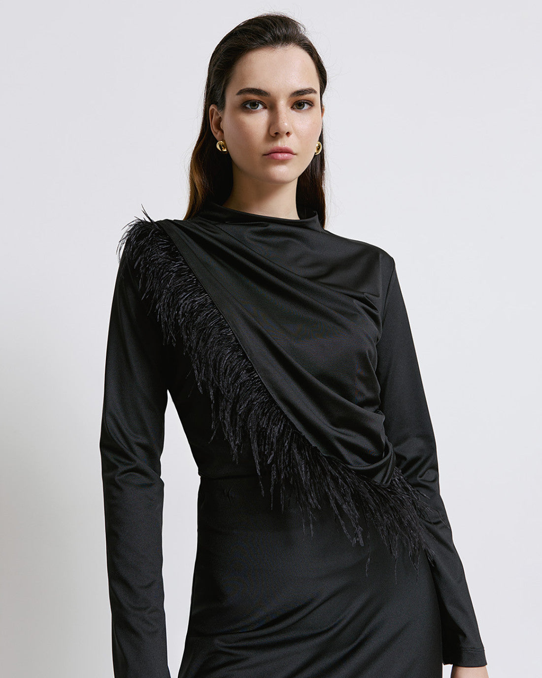 ACCESS Draped blouse with feathers