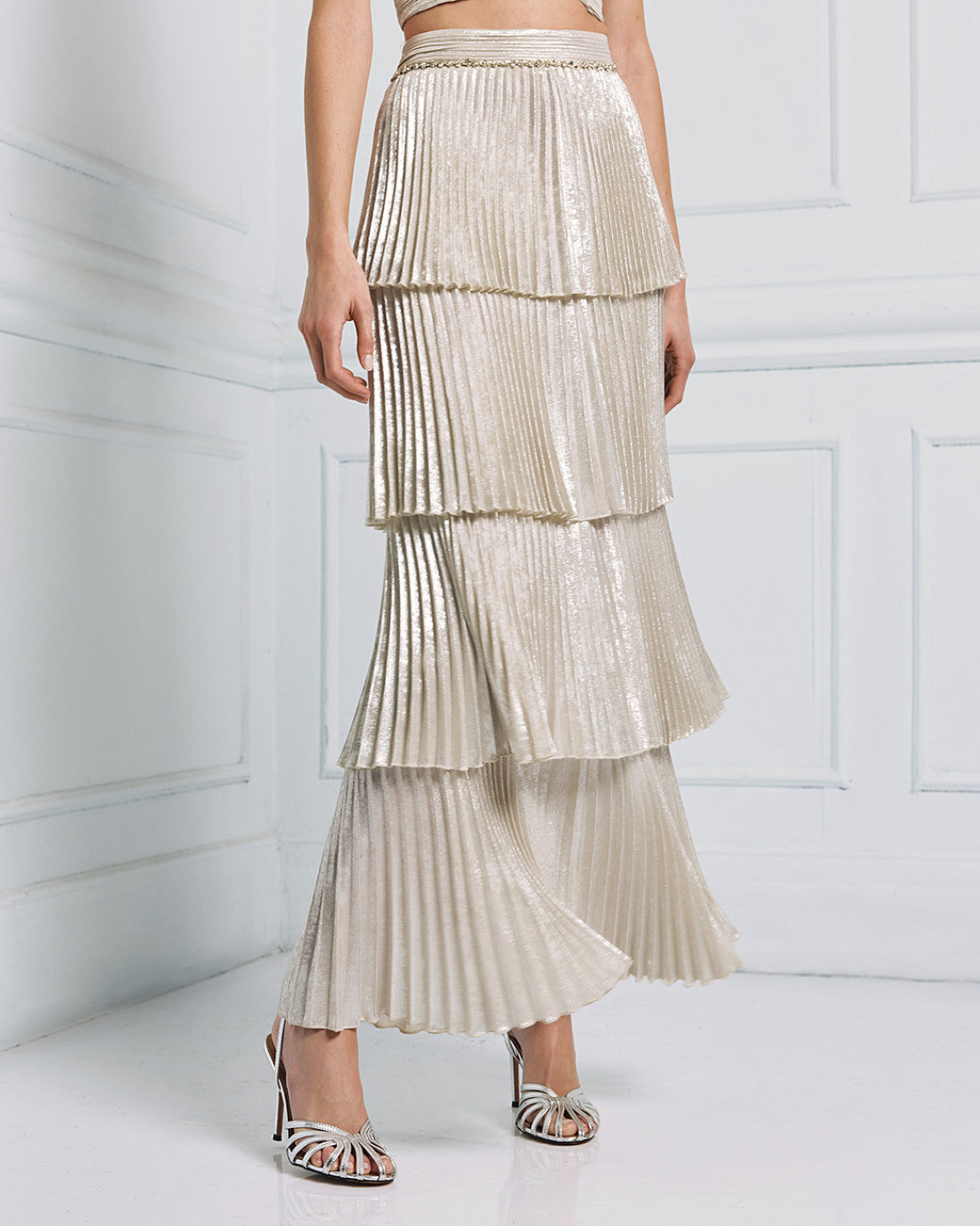 ACCESS FASHION Metallic-effect pleated skirt with ruffles