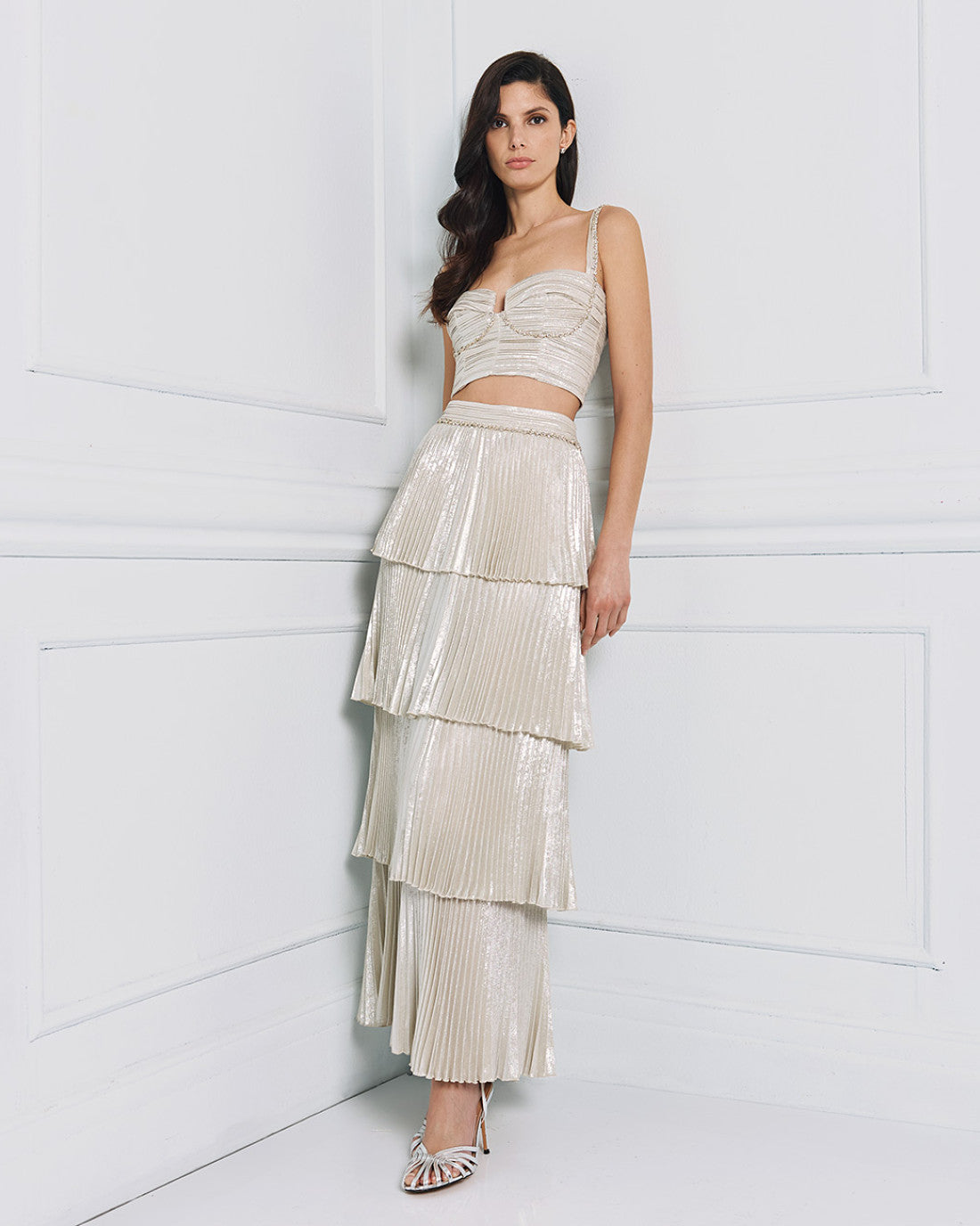 ACCESS FASHION Metallic-effect pleated skirt with ruffles