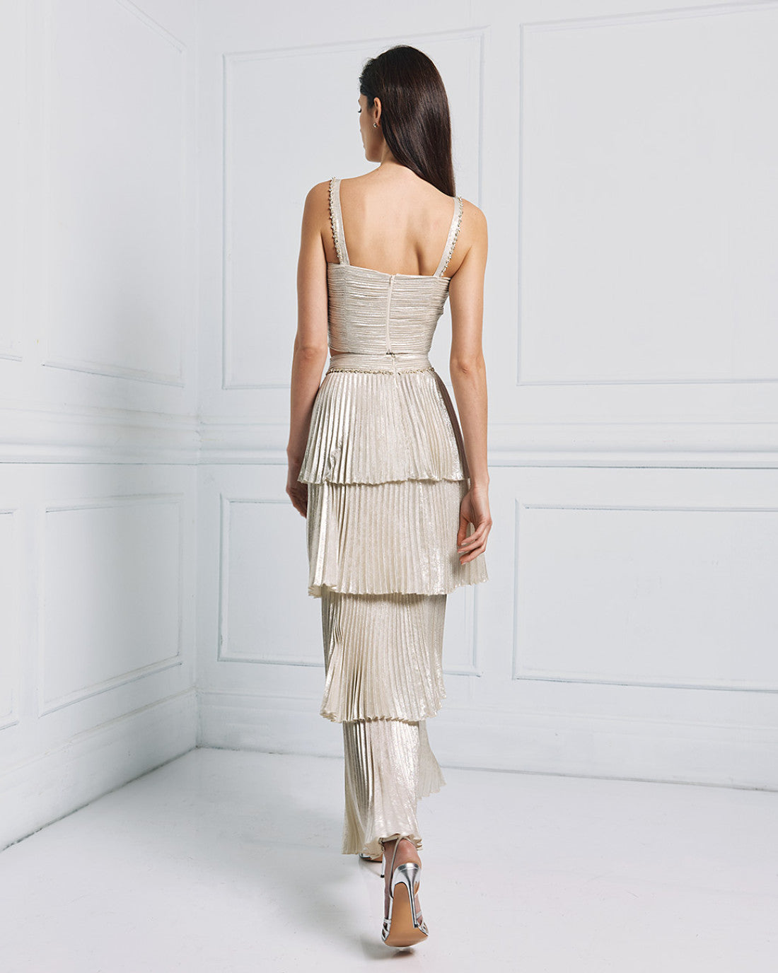 ACCESS FASHION Metallic-effect pleated skirt with ruffles