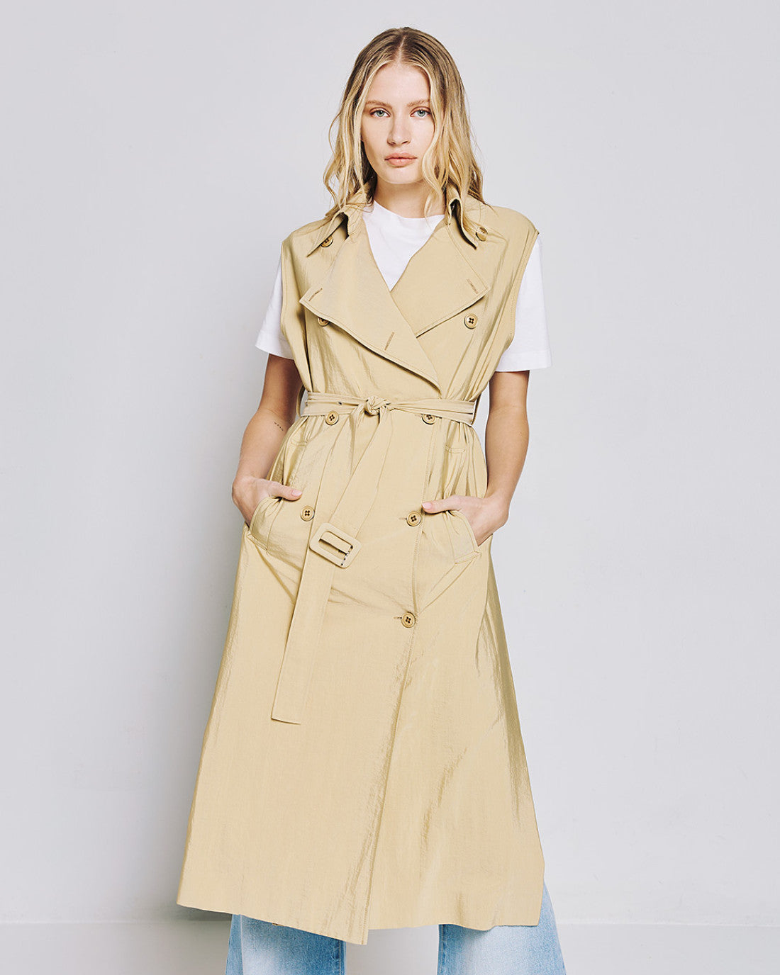 ACCESS FASHION Double-breasted trench coat with belt and shrug