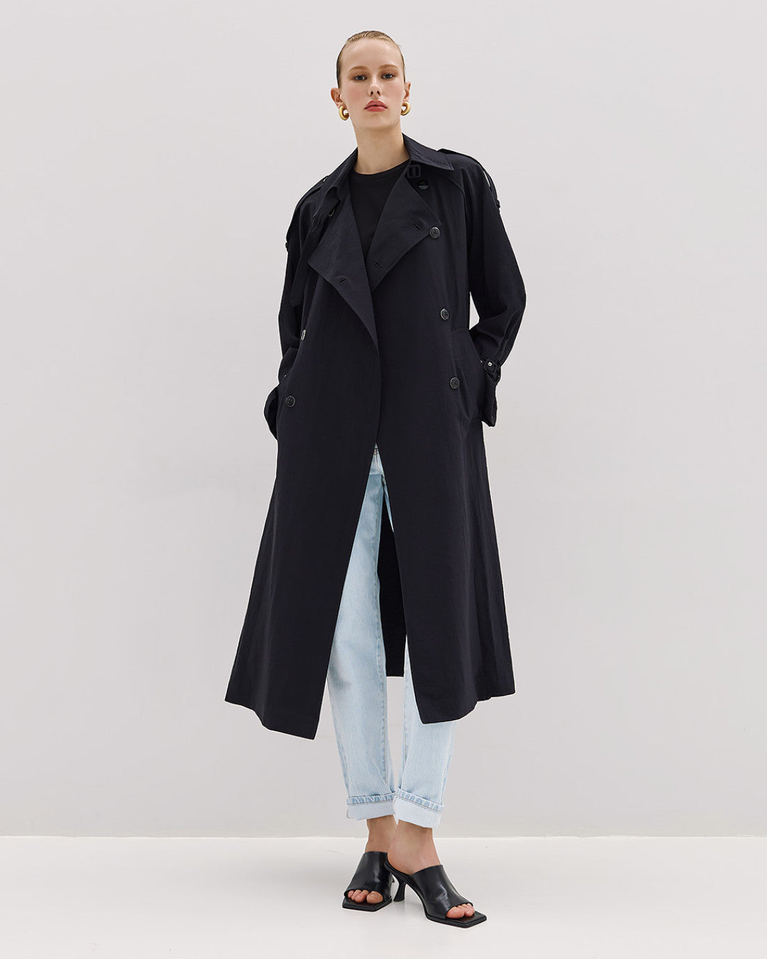 ACCESS FASHION Double-breasted trench coat with belt and shrug