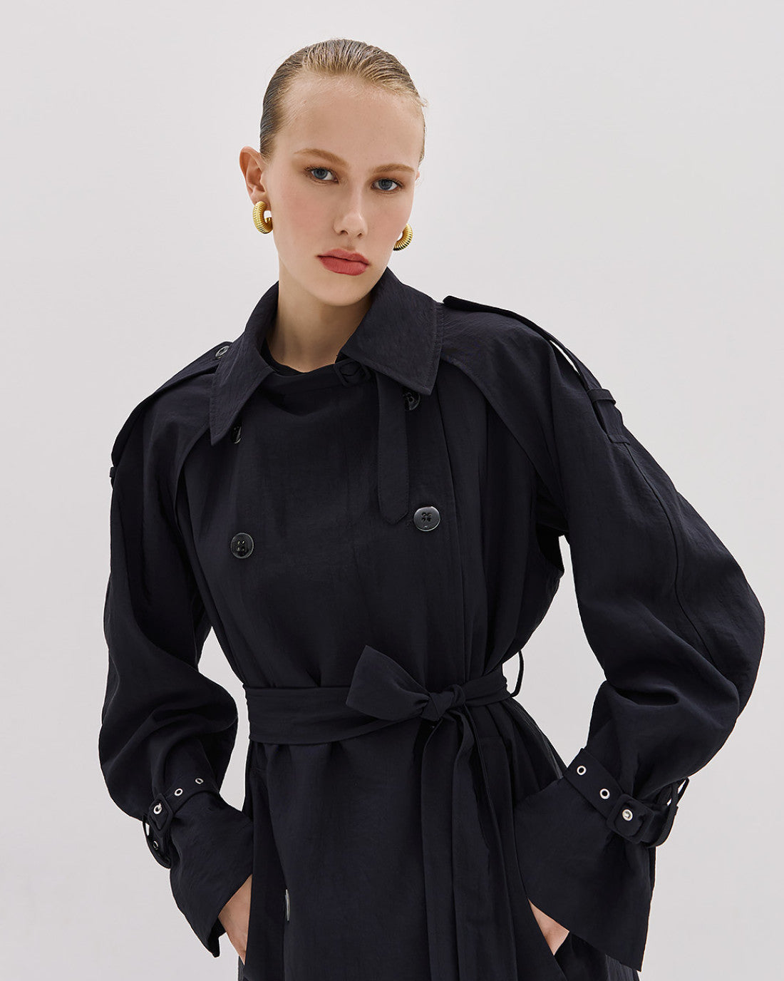 ACCESS FASHION Double-breasted trench coat with belt and shrug