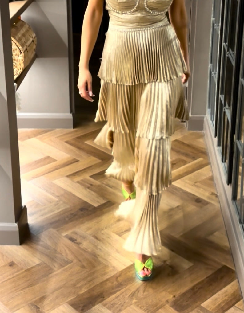 ACCESS FASHION Metallic-effect pleated skirt with ruffles GOLD