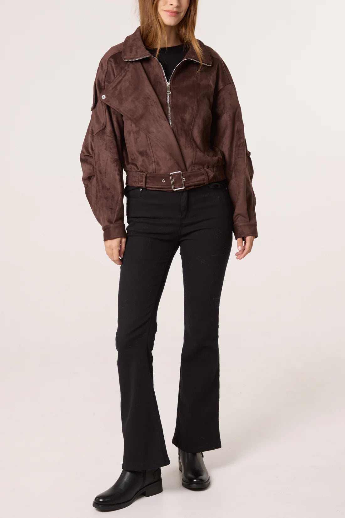 QED faux suede bomber Chocolate