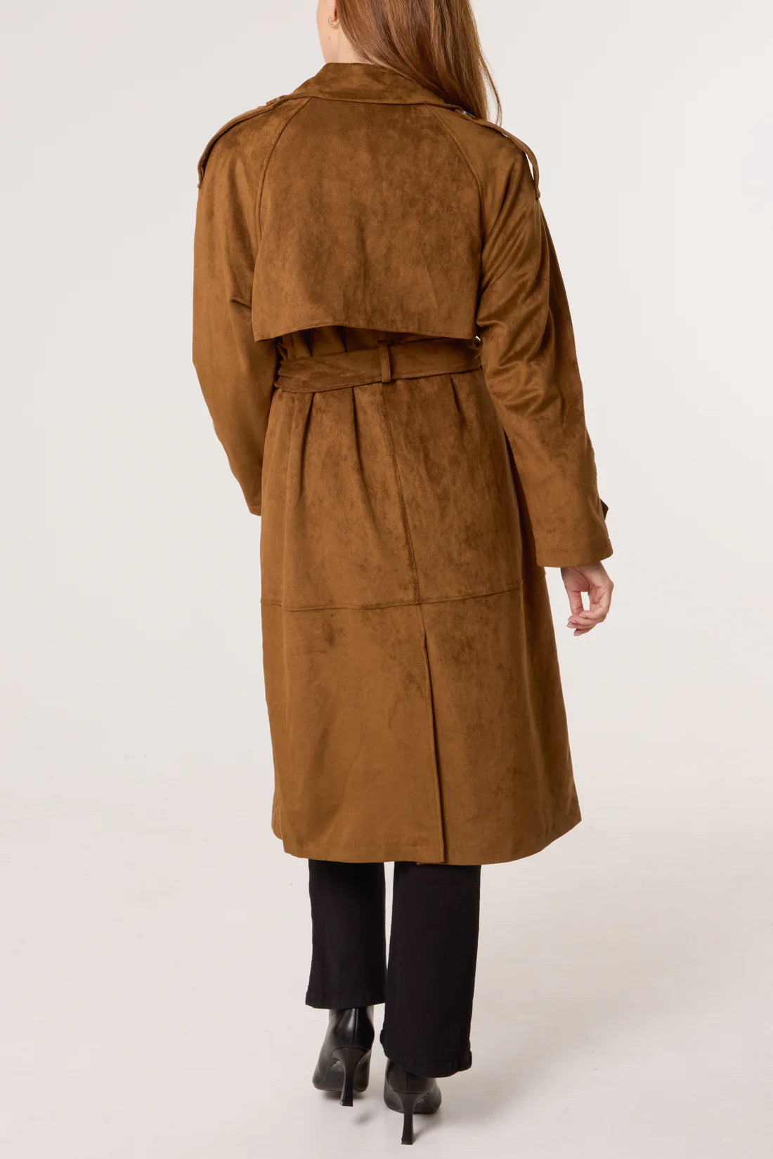 QED faux suede trench coat Tan