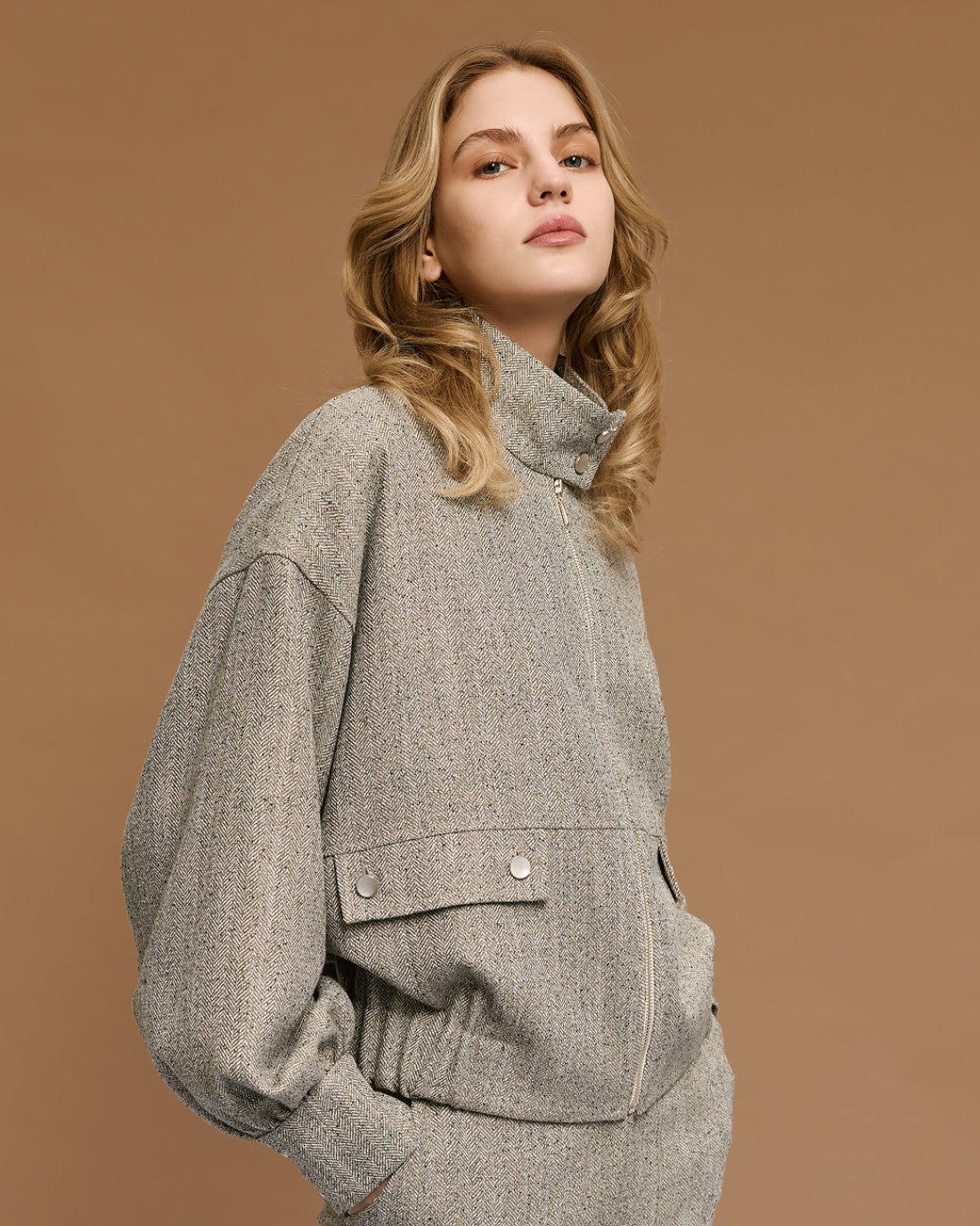 ACCESS Herringbone jacket with high neck