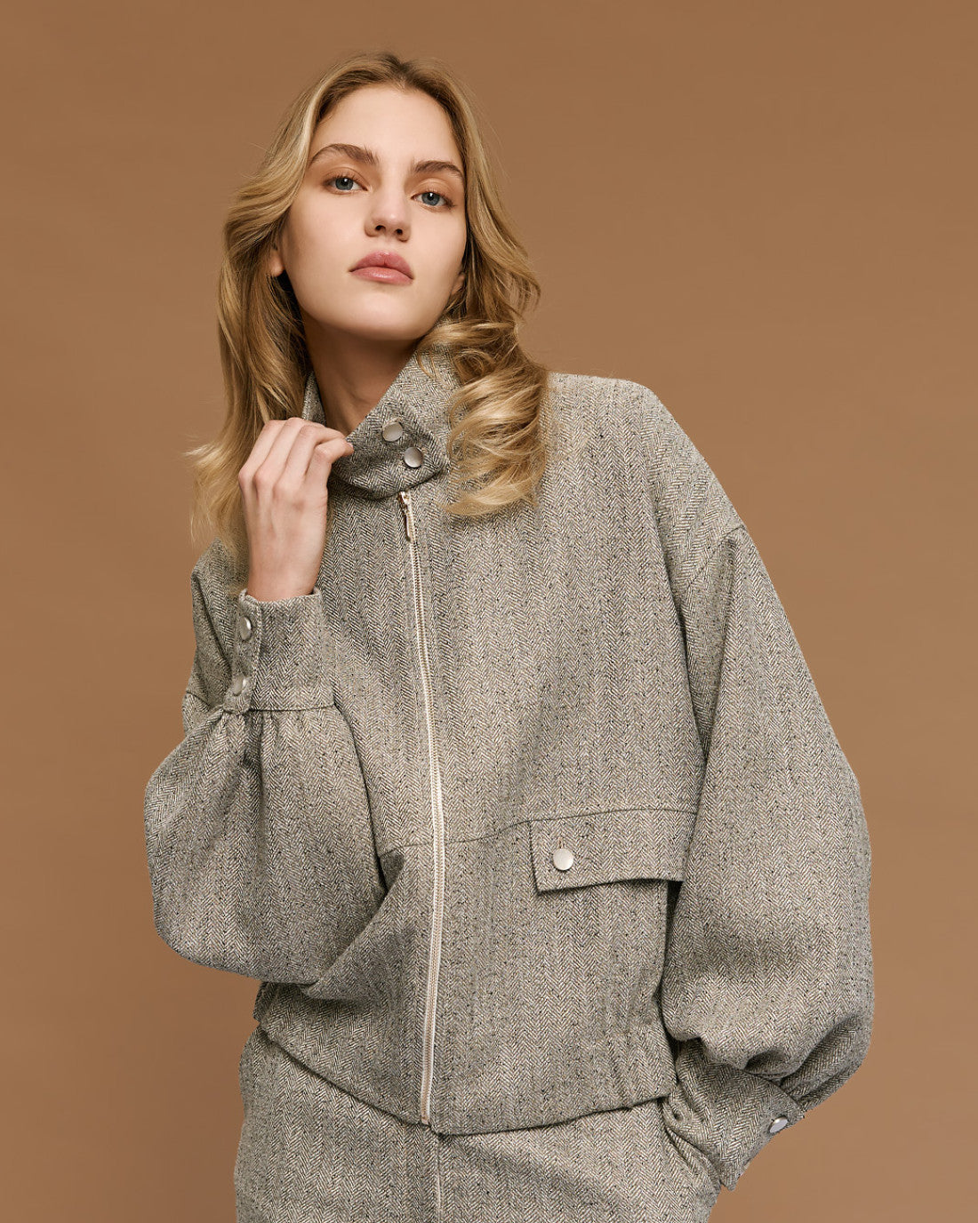 ACCESS Herringbone jacket with high neck