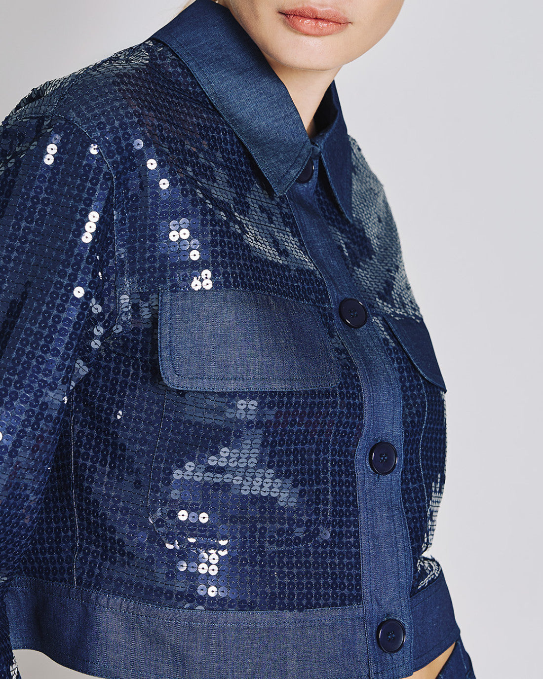 ACCESS FASHION Cropped denim jacket with sequins