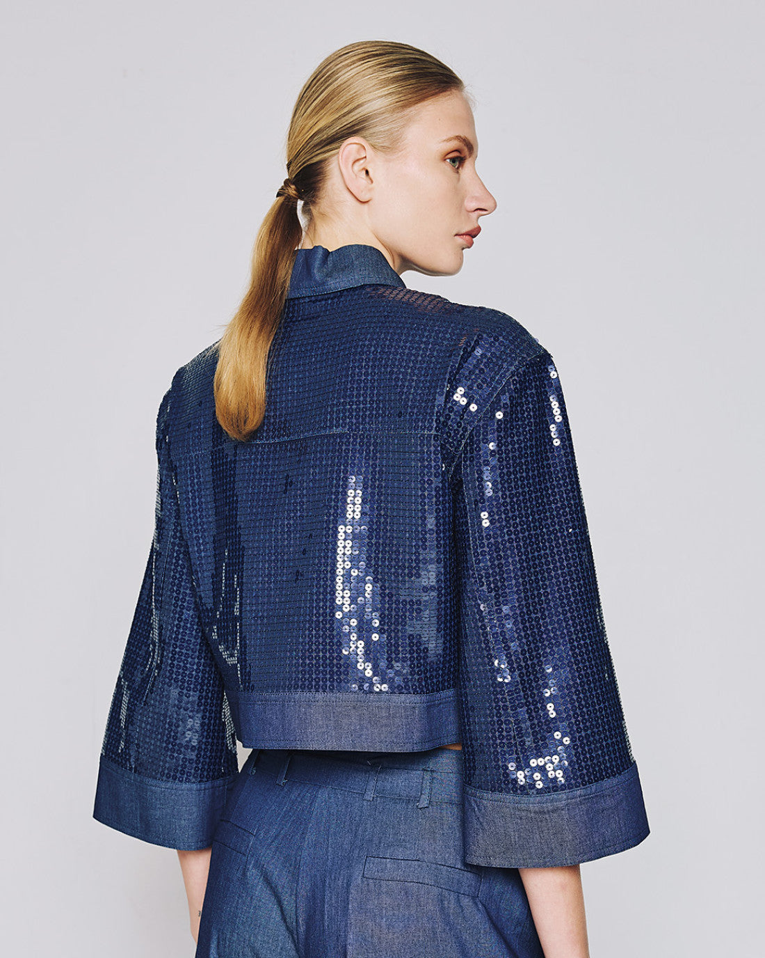 ACCESS FASHION Cropped denim jacket with sequins