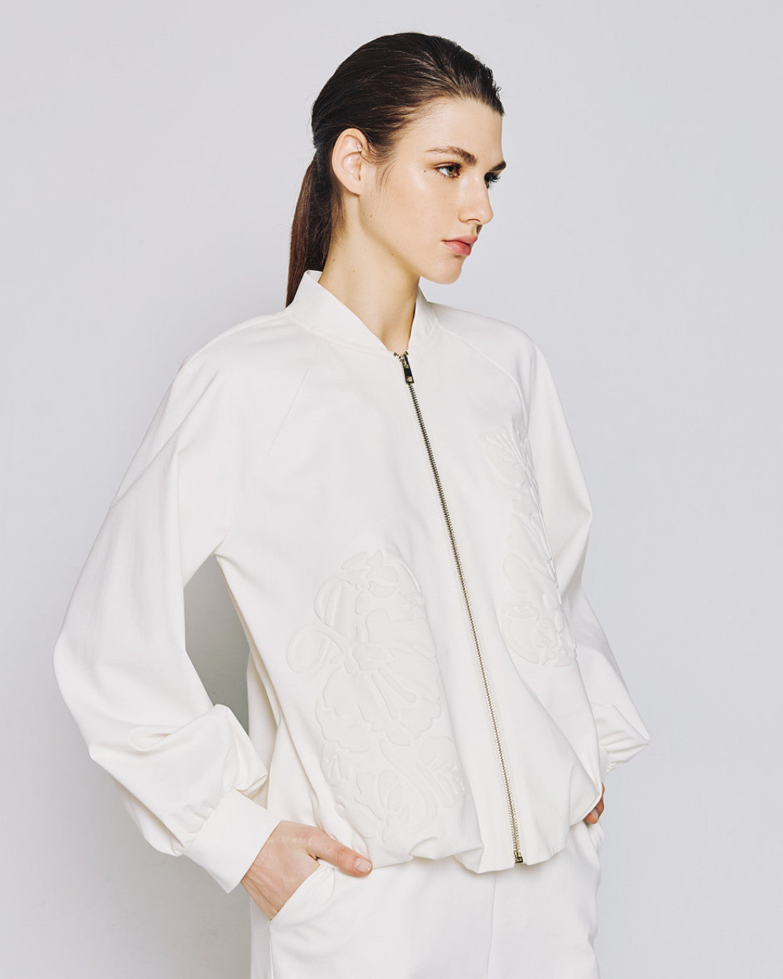 ACCESS FASHION Bomber jacket with a textured floral design