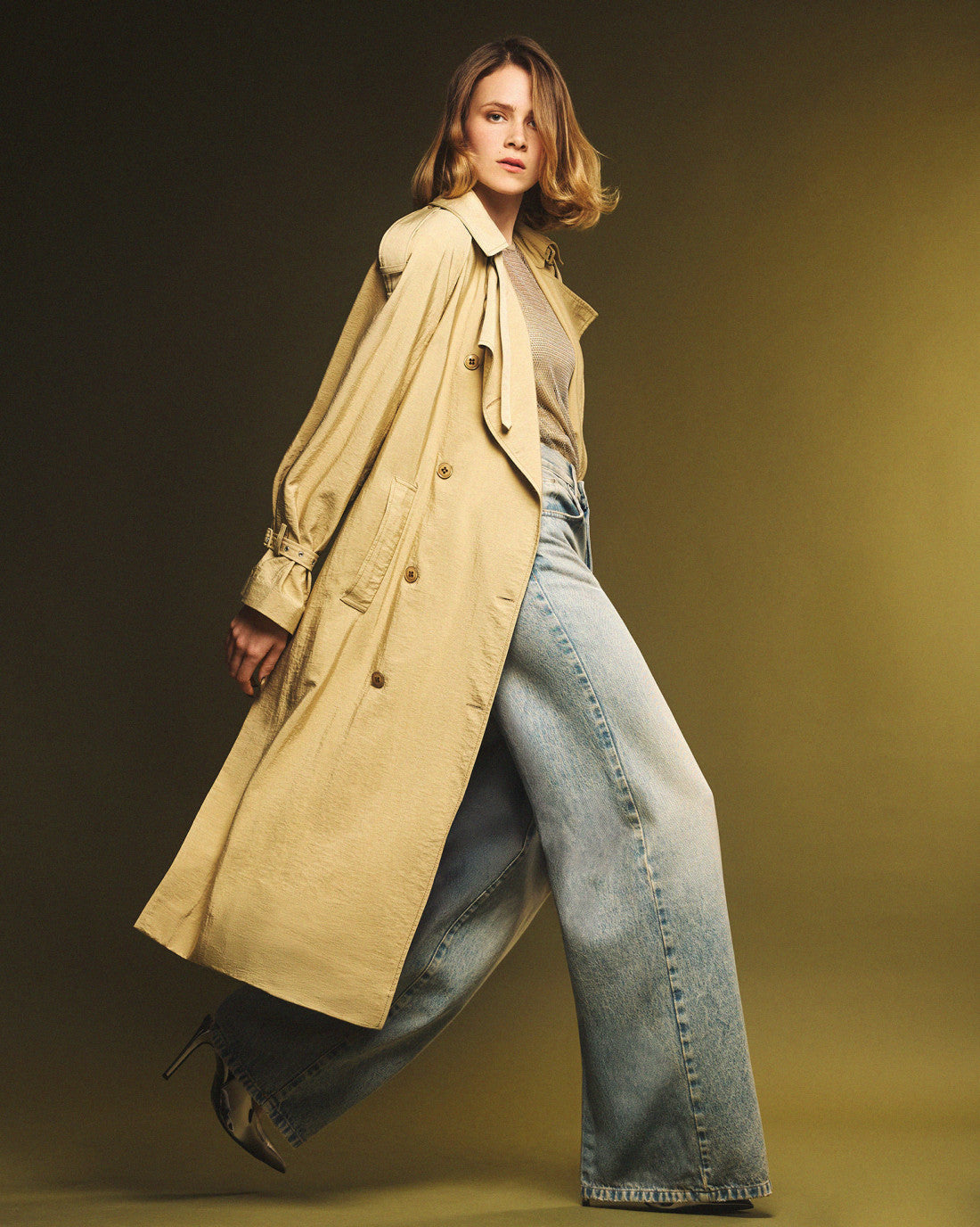 ACCESS FASHION Double-breasted trench coat with belt and shrug