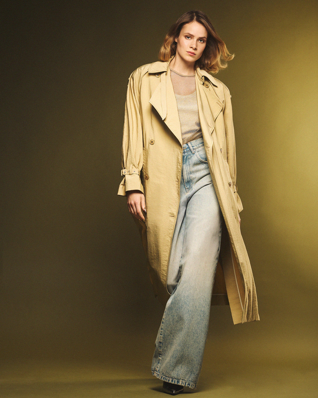 ACCESS FASHION Double-breasted trench coat with belt and shrug