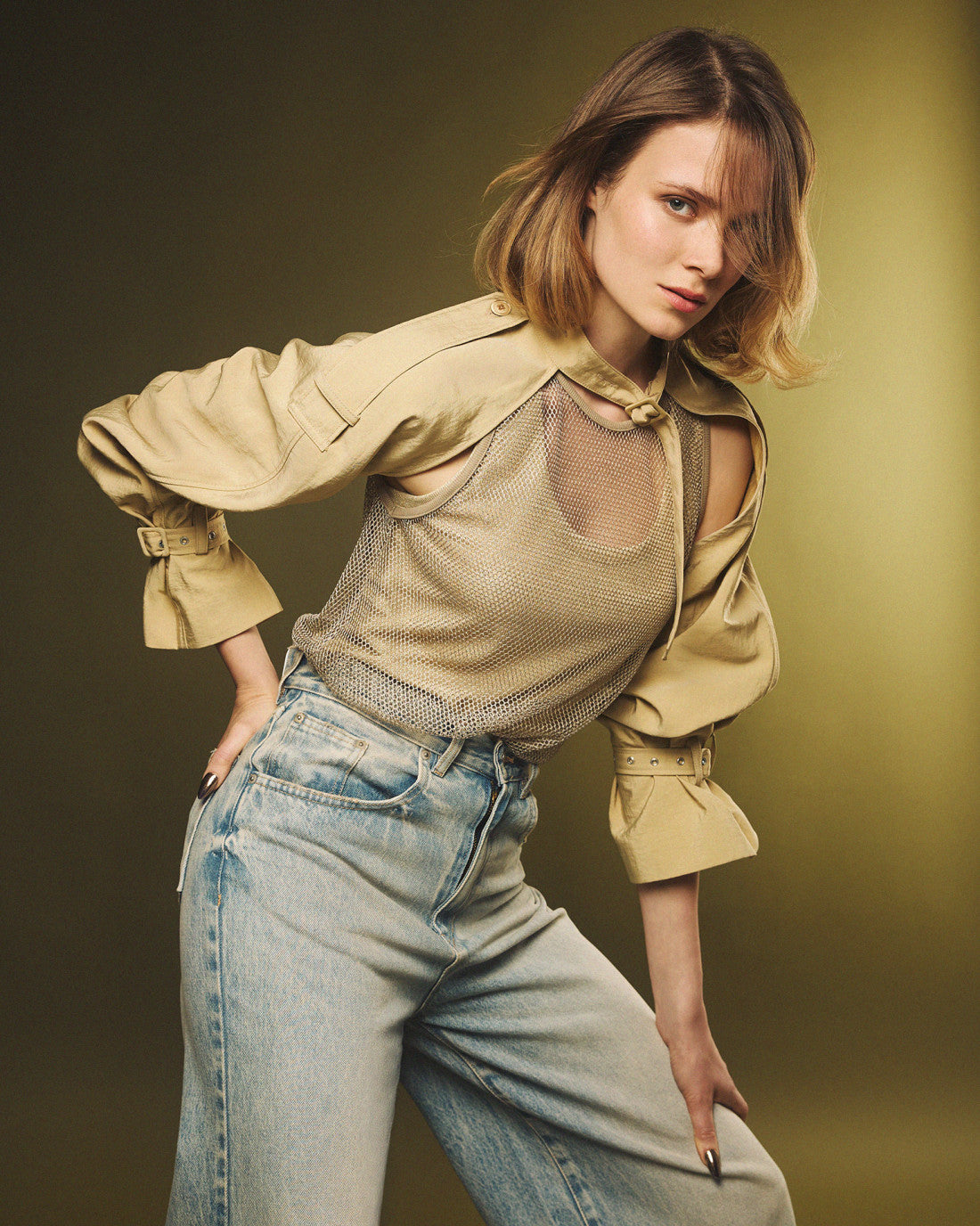 ACCESS FASHION Double-breasted trench coat with belt and shrug