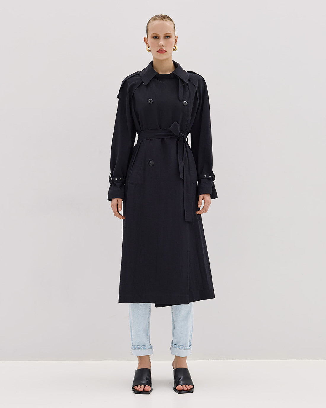 ACCESS FASHION Double-breasted trench coat with belt and shrug